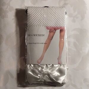 Be Wicked: White Fishnet Thigh Highs with Bow​